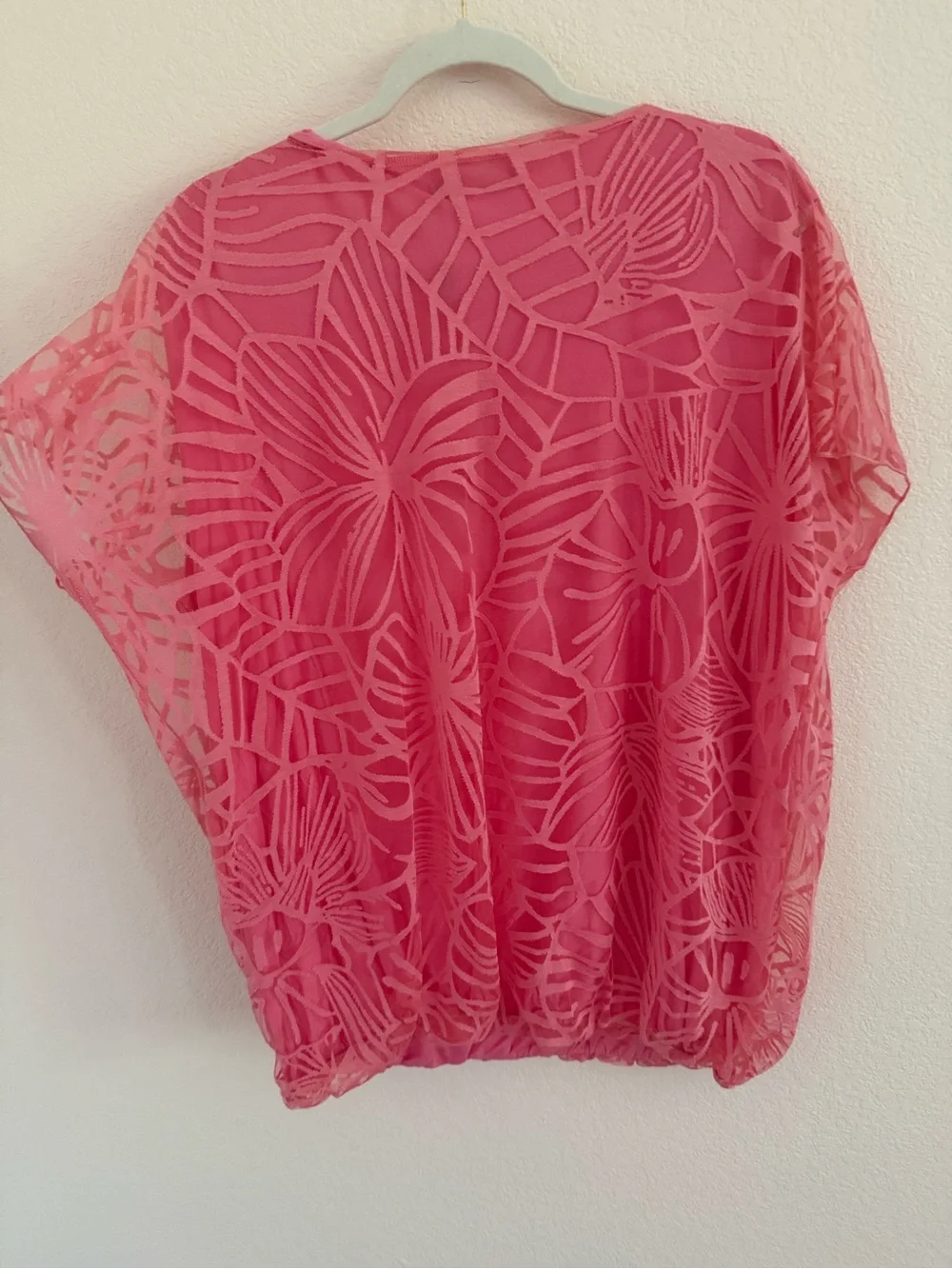 Pink Floral Mesh Short Sleeve Top